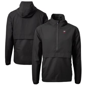Men's Cutter & Buck  Black Georgia Bulldogs Alumni Logo Charter Eco Knit Recycled Anorak Half-Zip Jacket