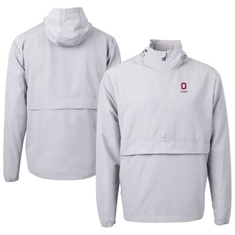 Men's Cutter & Buck Gray Ohio State Buckeyes Alumni Logo Charter Eco Knit Recycled Anorak Half-Zip Jacket