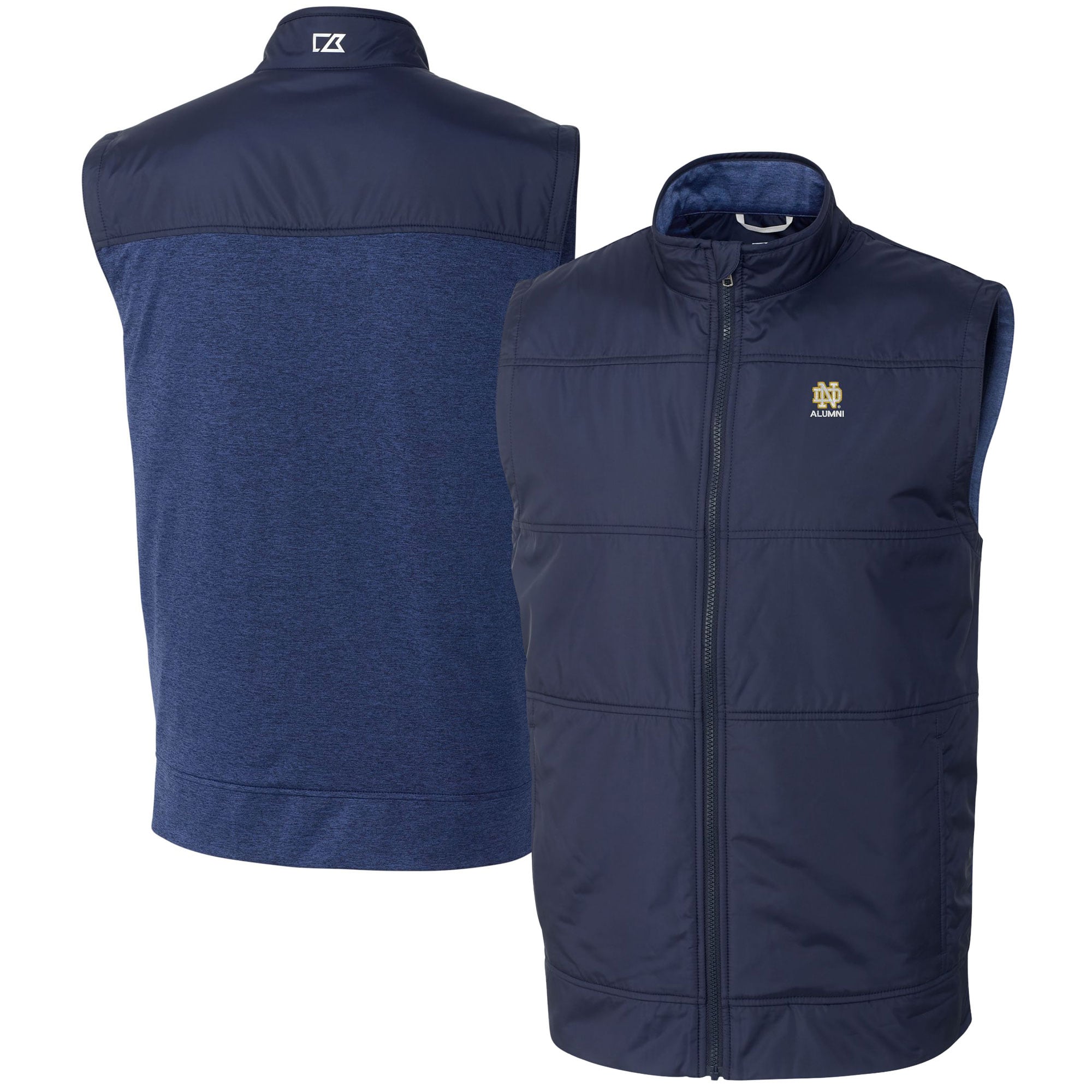 Men's Cutter & Buck Navy Notre Dame Fighting Irish Alumni Logo Stealth Hybrid Quilted Windbreaker Full-Zip Vest
