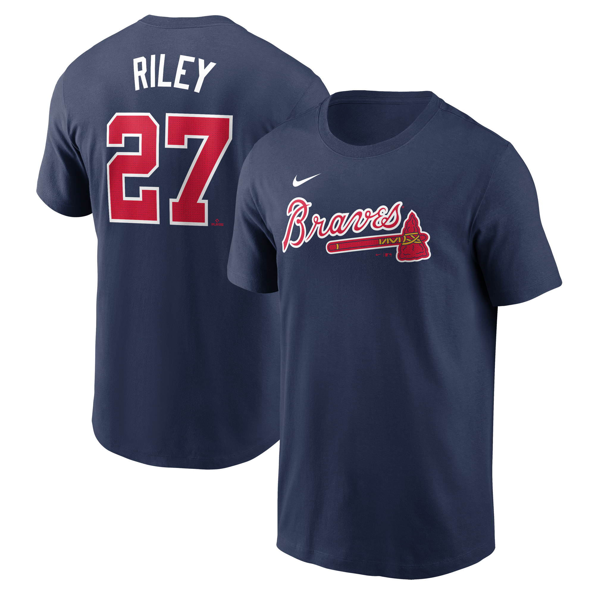 Men's Nike Austin Riley Navy Atlanta Braves Fuse Name & Number T-Shirt