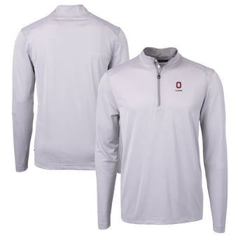 Men's Cutter & Buck Gray Ohio State Buckeyes Alumni Logo DryTec Virtue Eco Pique Micro Stripe Recycled Quarter-Zip Pullover Top