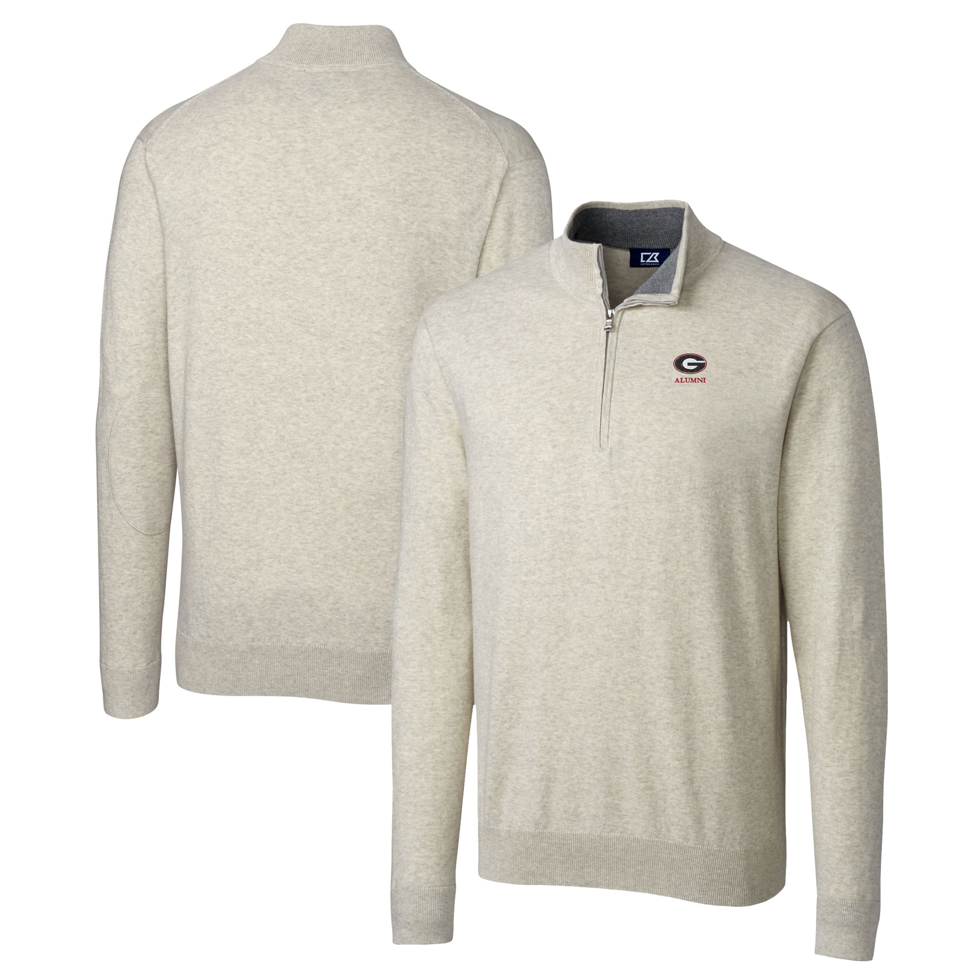 Men's Cutter & Buck  Oatmeal Georgia Bulldogs Alumni Logo Lakemont Tri-Blend Quarter-Zip Pullover Sweater