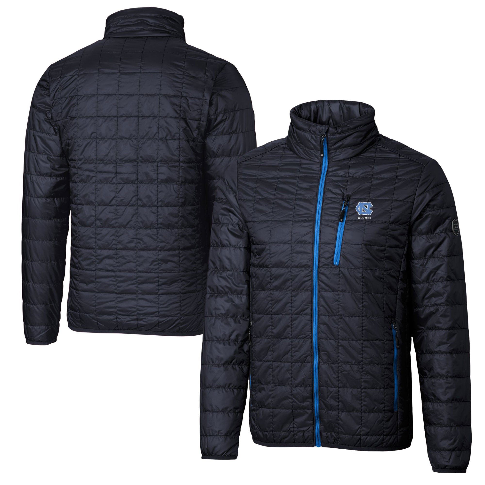 Men's Cutter & Buck  Navy North Carolina Tar Heels Alumni Logo Rainier PrimaLoft Eco Insulated Full-Zip Puffer Vest