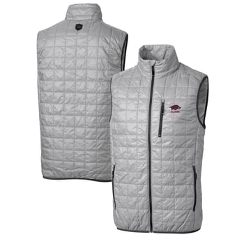 Men's Cutter & Buck  Gray Arkansas Razorbacks Alumni Logo Rainier PrimaLoft Eco Insulated Full-Zip Puffer Vest