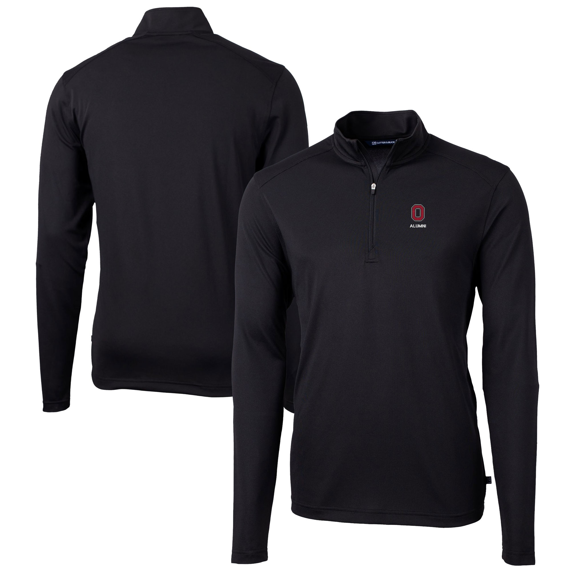 Men’s Cutter & Buck Black Ohio State Buckeyes Alumni Logo Virtue Eco Pique Recycled Quarter-Zip Pullover Top Men’s Cutter & Buck Black Ohio State Buckeyes Alumni Logo Virtue Eco Pique Recycled Quarter-Zip Pullover Top