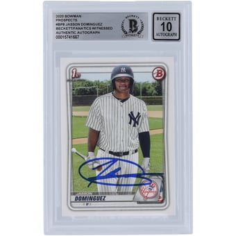Jasson Dominguez New York Yankees Autographed 2020 Bowman Series 1 #BP-8 Beckett Fanatics Witnessed Authenticated 10 Rookie Card