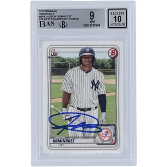 Jasson Dominguez New York Yankees Autographed 2020 Bowman Series 1 #BP-8 Beckett Fanatics Witnessed Authenticated 9/10 Rookie Card