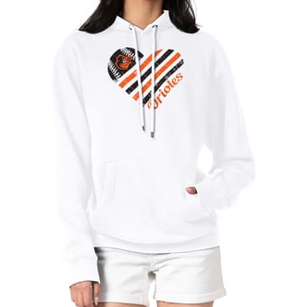 Women's G-III 4Her by Carl Banks  White Baltimore Orioles Heart Fleece Pullover Hoodie