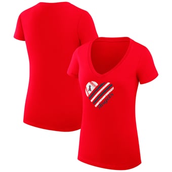 Women's G-III 4Her by Carl Banks Red Los Angeles Angels Super-Slim Fit Lightweight Heart V-Neck T-Shirt