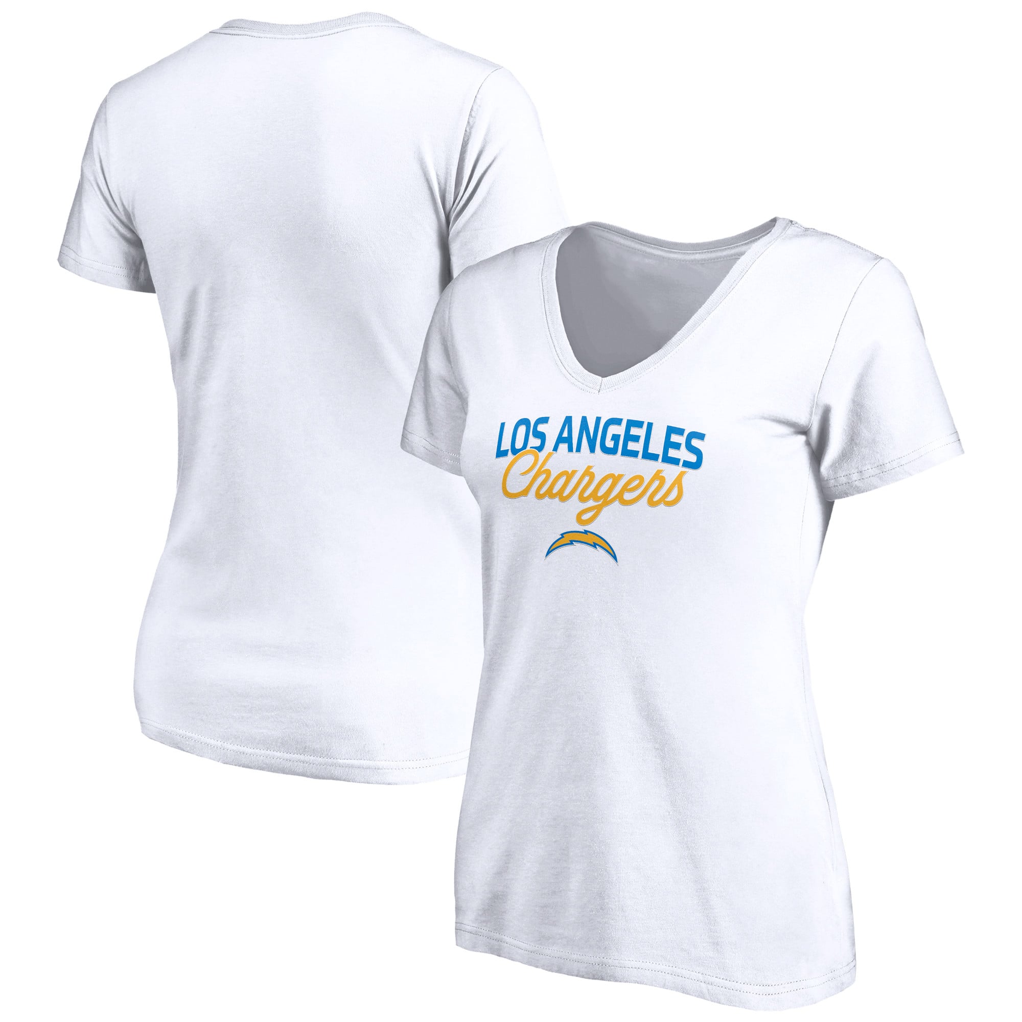 Women's White Los Angeles Chargers Depth Chart V-Neck T-Shirt