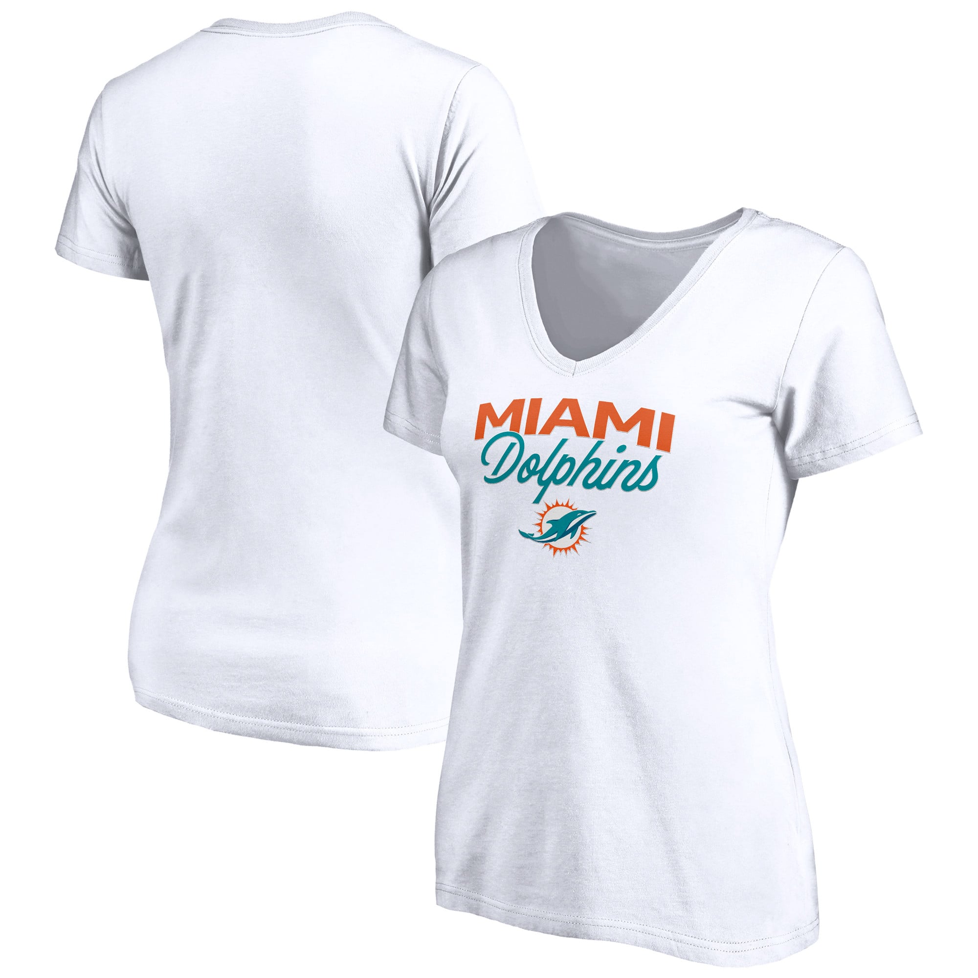 Women's White Miami Dolphins Depth Chart V-Neck T-Shirt