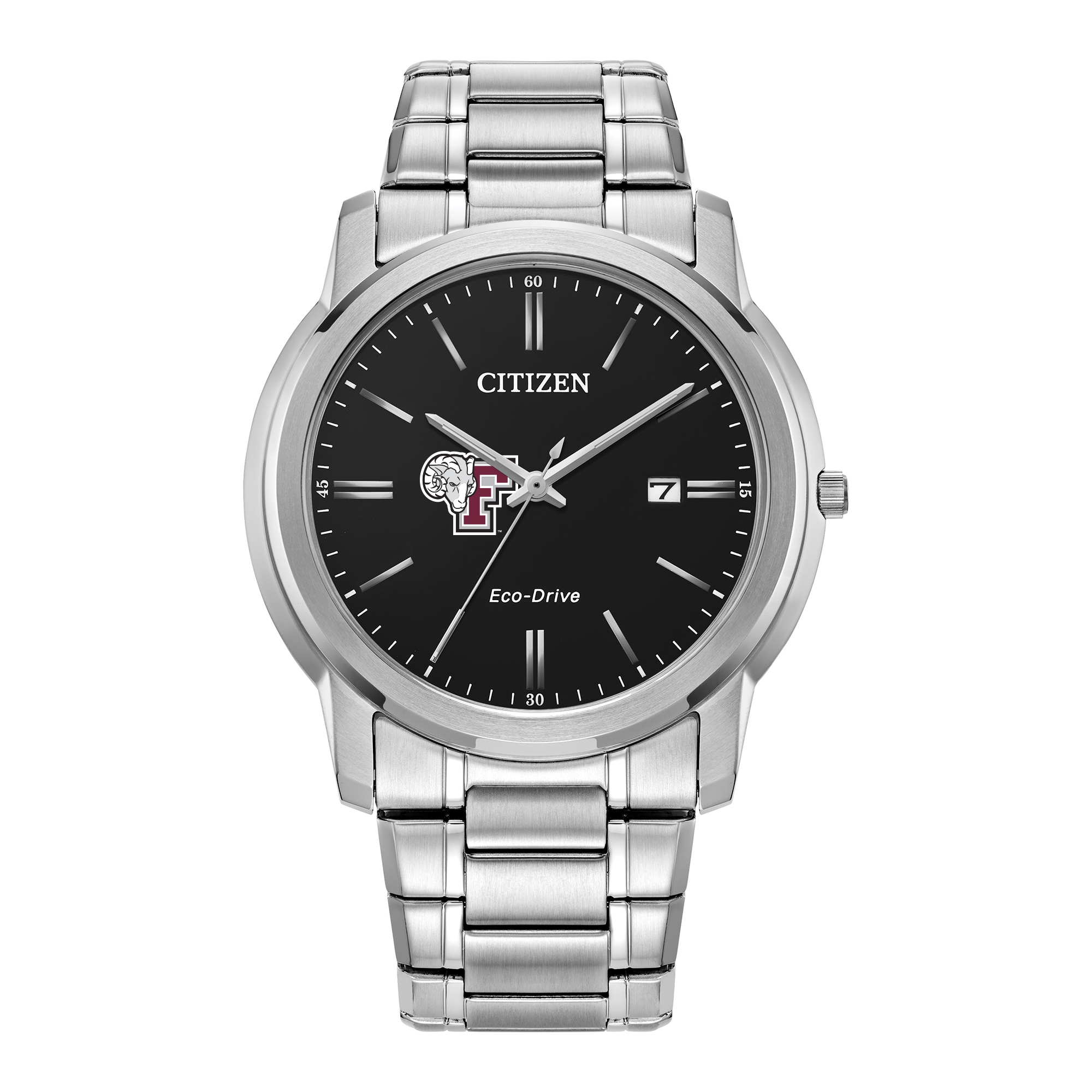 Men's Citizen Watch Silver Fordham Rams Eco-Drive Black Dial Stainless Steel Watch