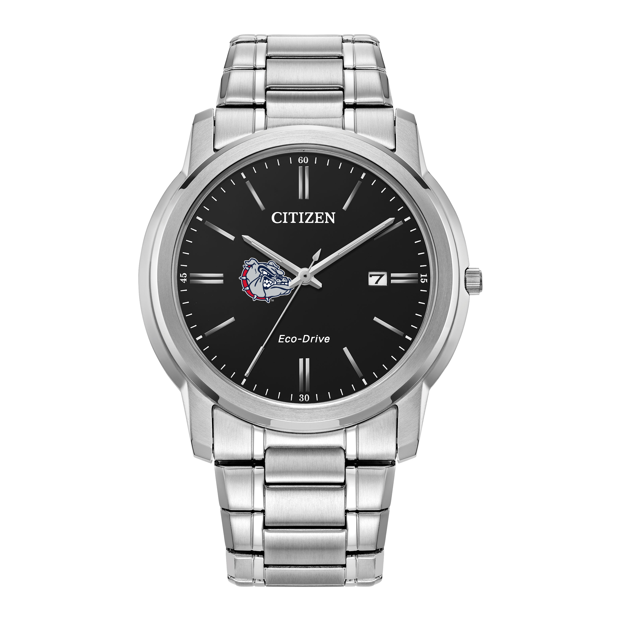 Men's Citizen Watch Silver Gonzaga Bulldogs Eco-Drive Black Dial Stainless Steel Watch