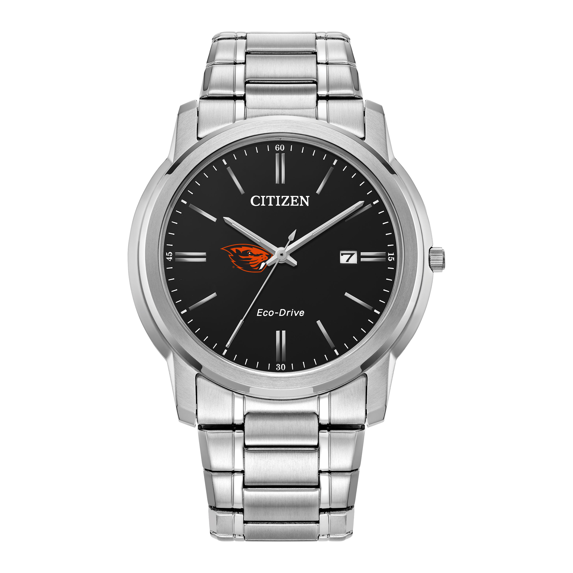 Men's Citizen Watch Silver Oregon State Beavers Eco-Drive Black Dial Stainless Steel Watch