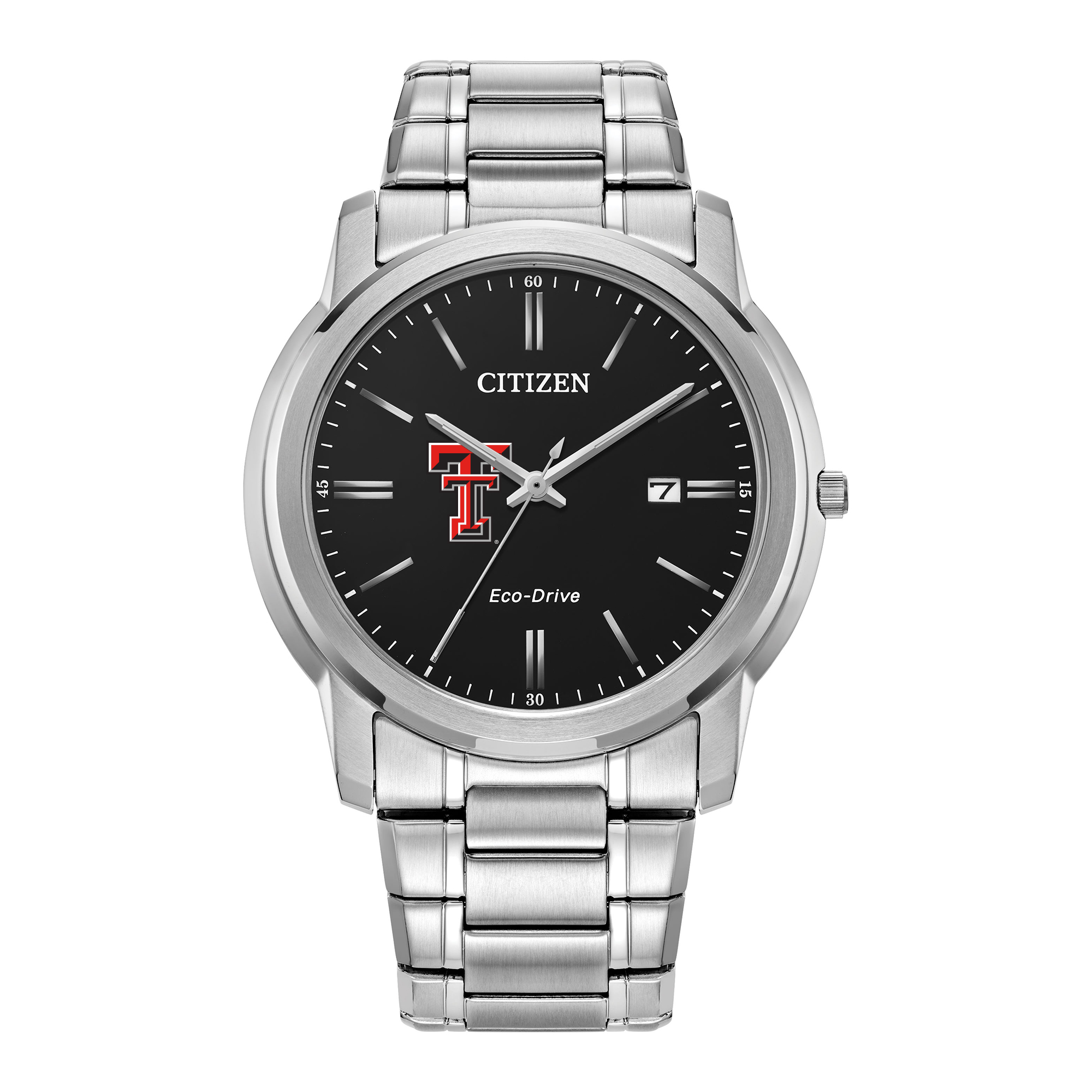 Men's Citizen Watch Silver Texas Tech Red Raiders Eco-Drive Black Dial Stainless Steel Watch