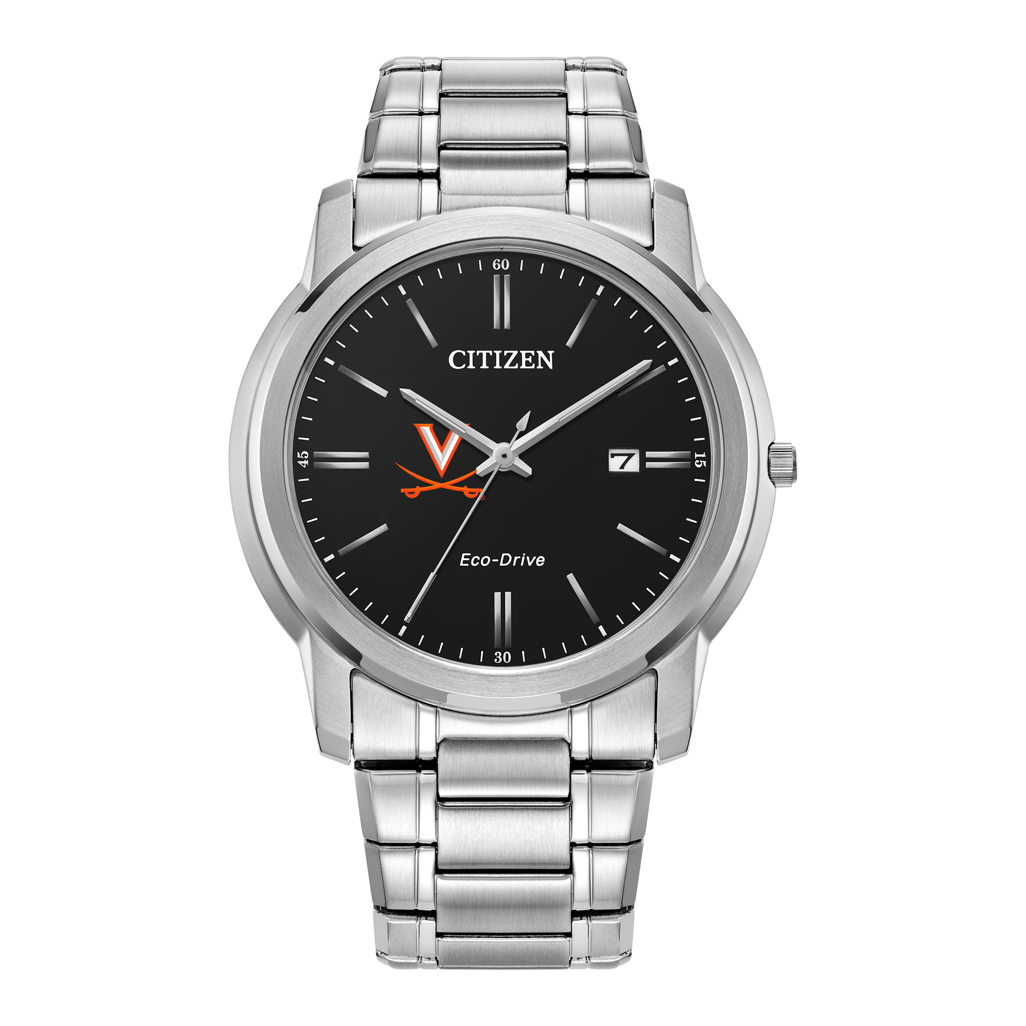 Men's Citizen Watch Silver Virginia Cavaliers Eco-Drive Black Dial Stainless Steel Watch