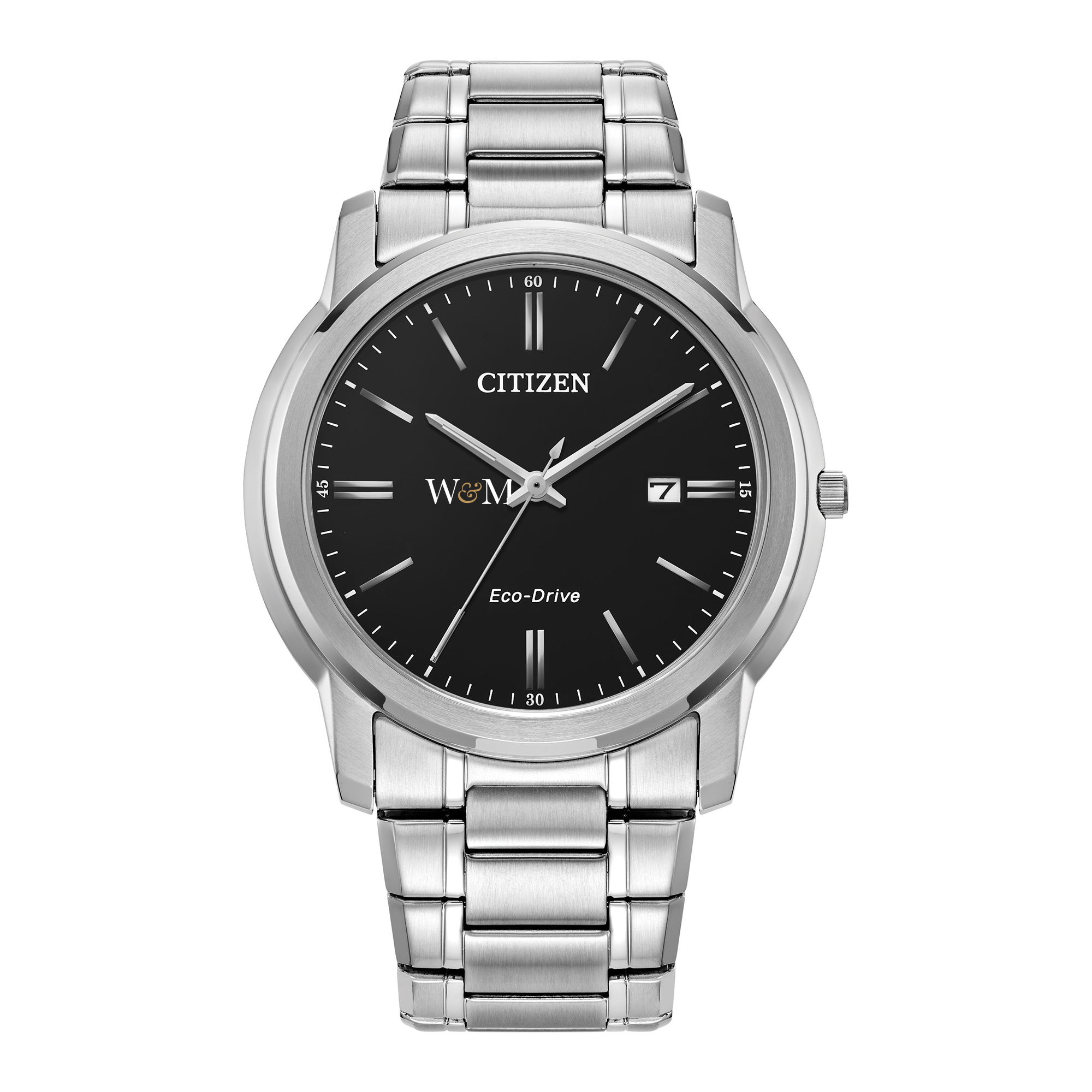 Men's Citizen Watch Silver William & Mary Tribe Eco-Drive Black Dial Stainless Steel Watch