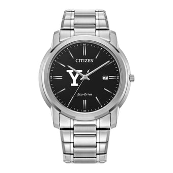 Men's Citizen Watch Silver Yale Bulldogs Eco-Drive Black Dial Stainless Steel Watch