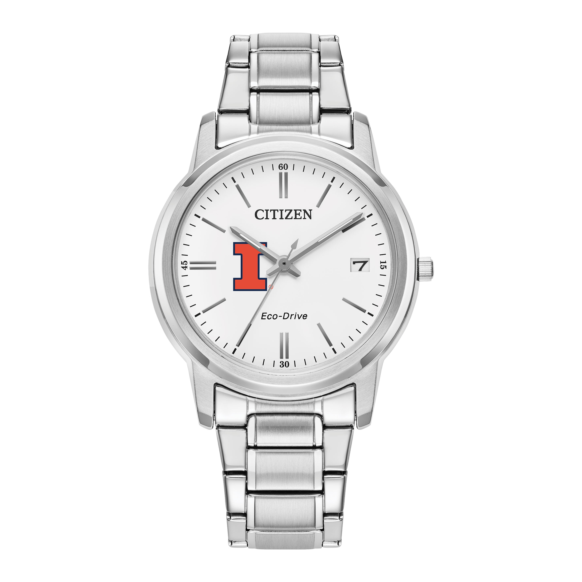 Women's Citizen Watch Silver Illinois Fighting Illini Eco-Drive White Dial Stainless Steel Watch