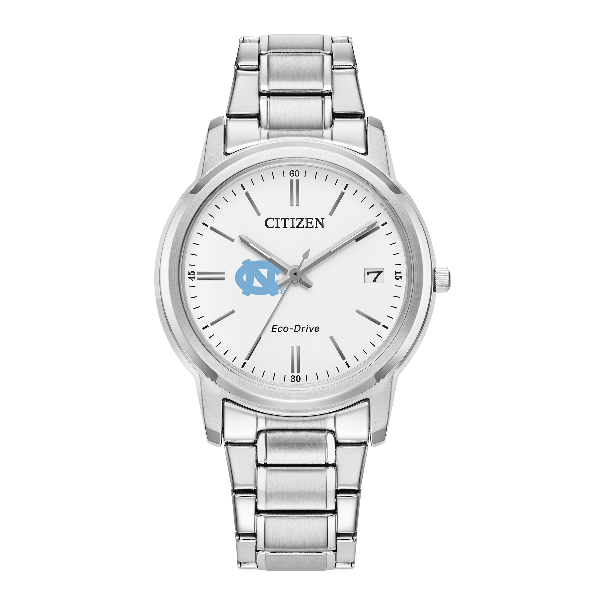Women's Citizen Watch Silver North Carolina Tar Heels Eco-Drive White Dial Stainless Steel Watch