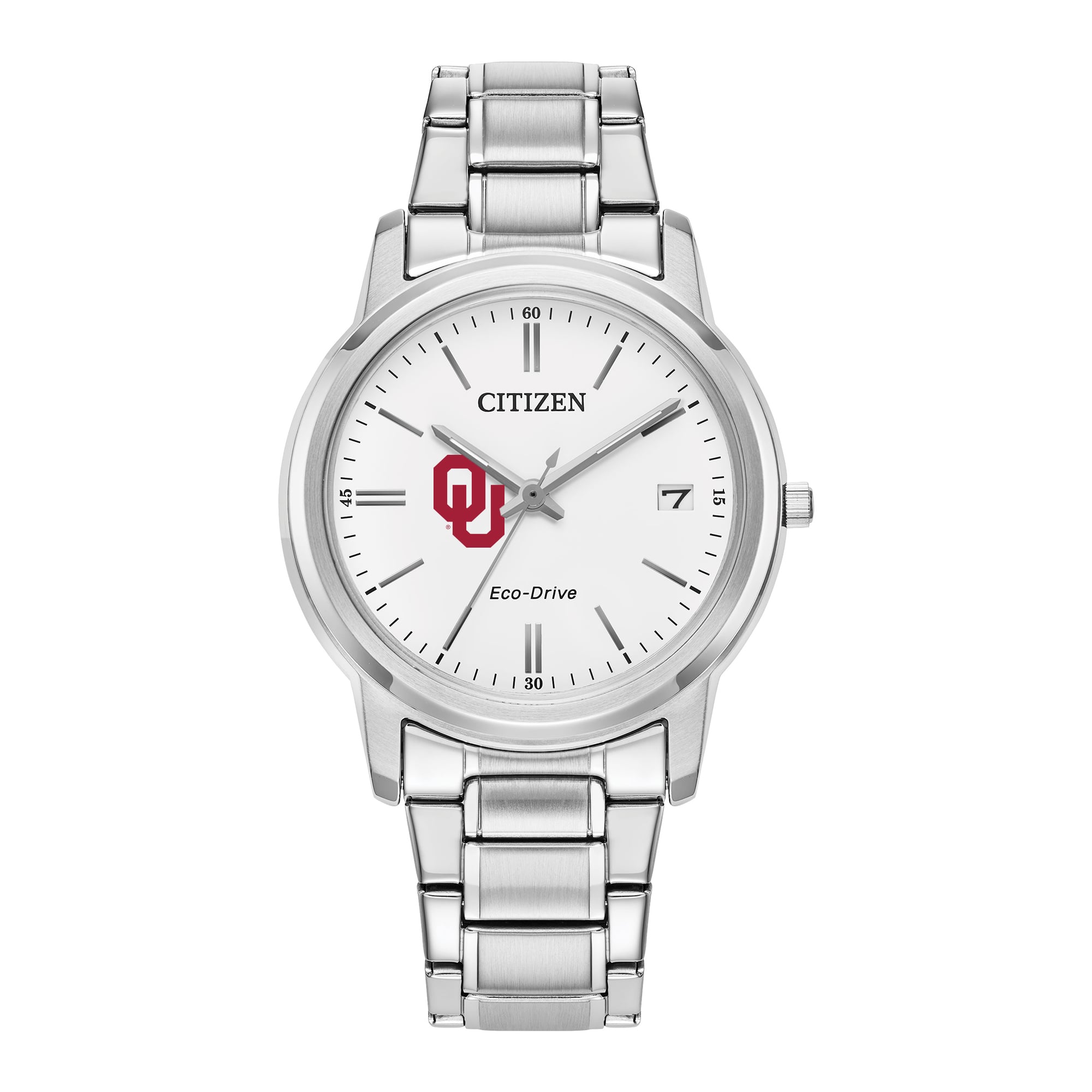 Women's Citizen Watch Silver Oklahoma Sooners Eco-Drive White Dial Stainless Steel Watch