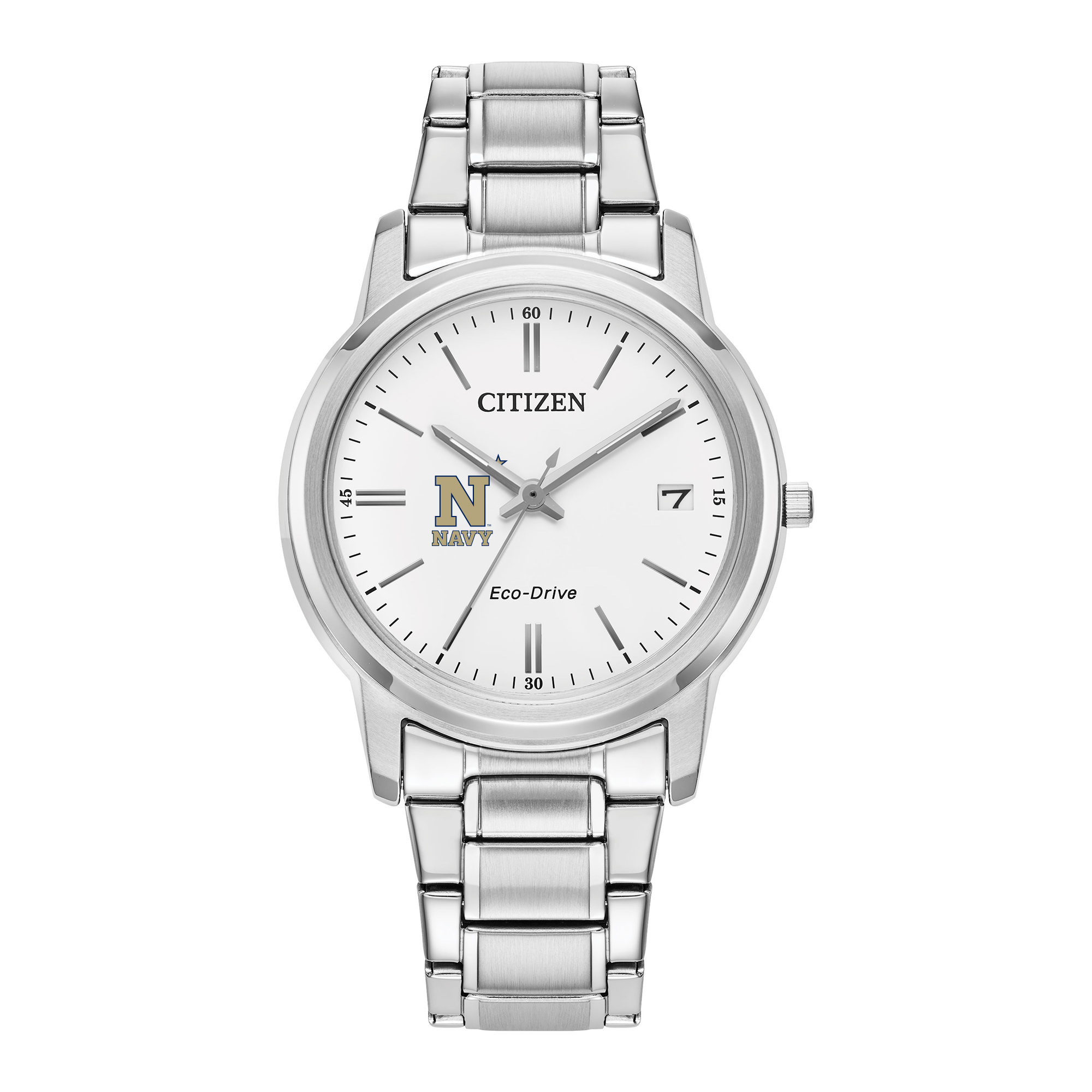 Women's Citizen Watch Silver Navy Midshipmen Eco-Drive White Dial Stainless Steel Watch