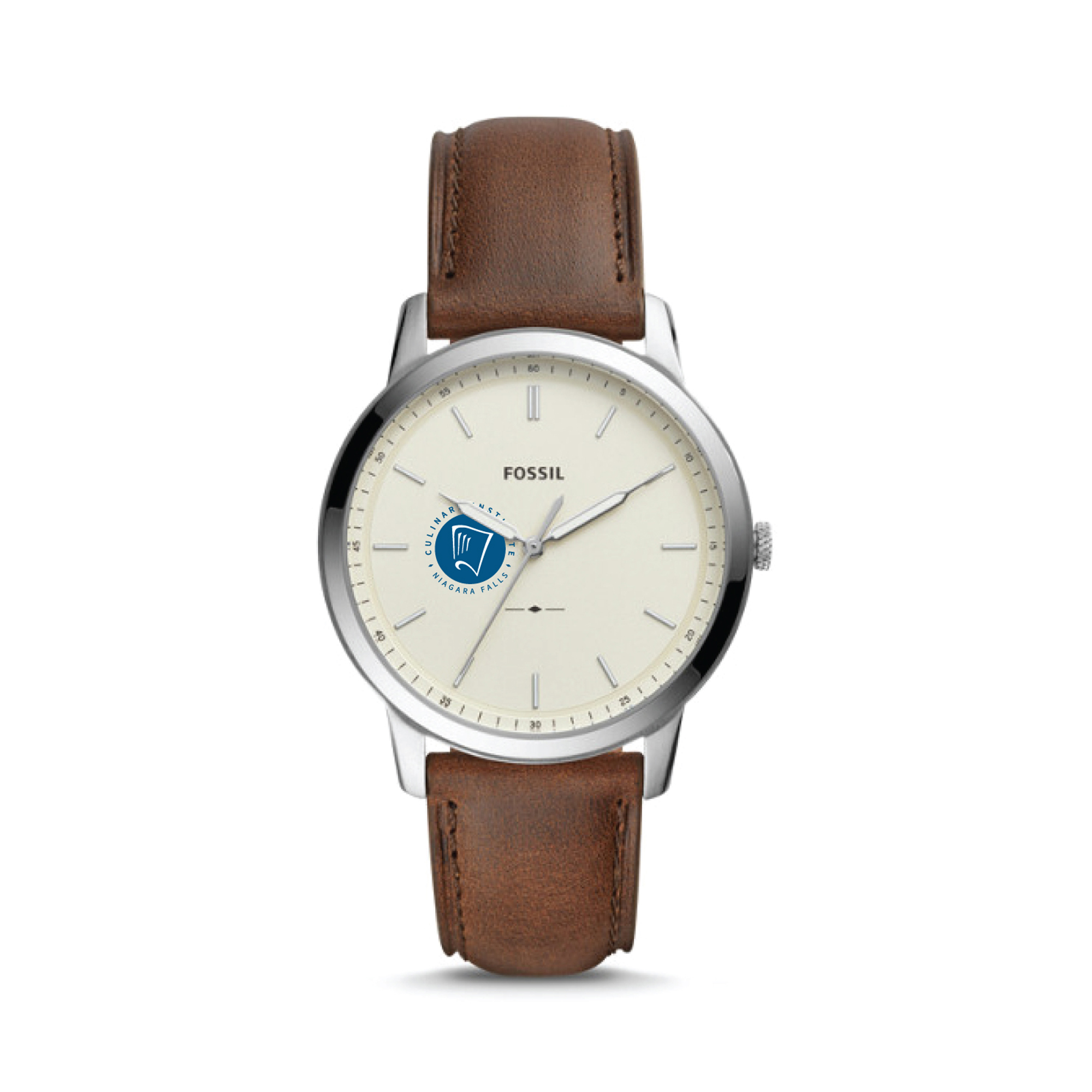 Men's Fossil  Silver Niagara Falls Culinary Institute The Minimalist Brown Leather Watch