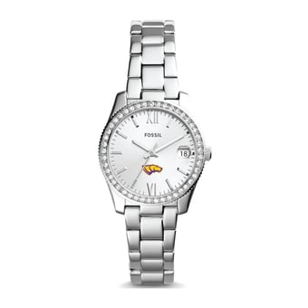 Women's Fossil  Silver Wisconsin-Stevens Point Pointers Scarlette Mini Three-Hand Date Watch