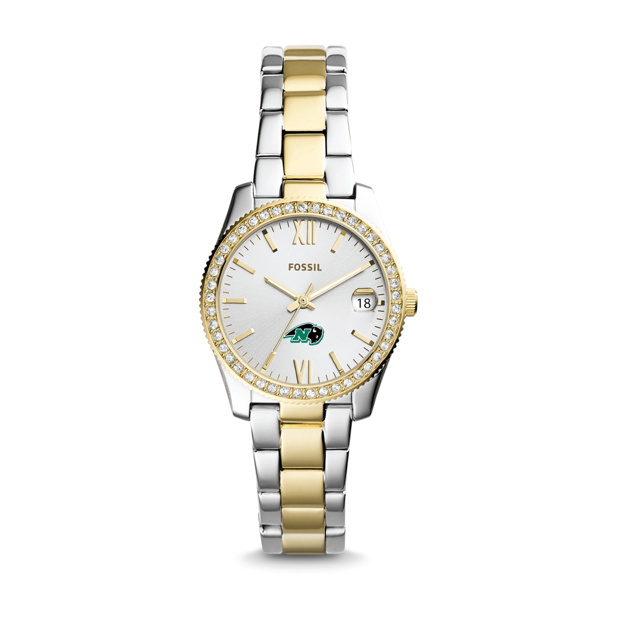 Women's Fossil  Silver/Gold Nichols College Bison Scarlette Mini Two-Tone Stainless Steel Watch