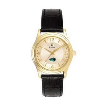 Women's Bulova  Gold/Black Nichols College Bison Stainless Steel Watch with Leather Band