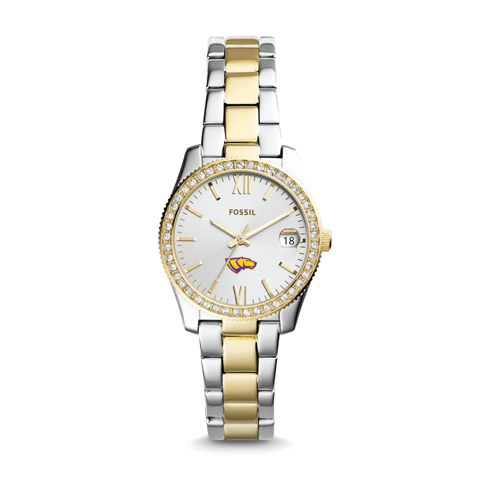 Women's Fossil  Silver/Gold Wisconsin-Stevens Point Pointers Scarlette Mini Two-Tone Stainless Steel Watch