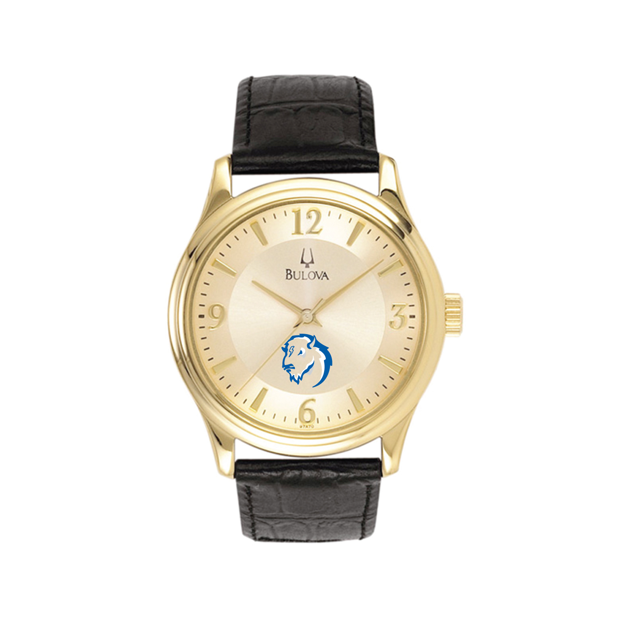 Men's Bulova  Gold/Black Southeastern Oklahoma State Savage Storm Stainless Steel Watch with Leather Band
