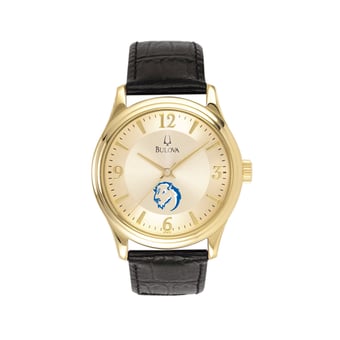 Men's Bulova  Gold/Black Southeastern Oklahoma State Savage Storm Stainless Steel Watch with Leather Band