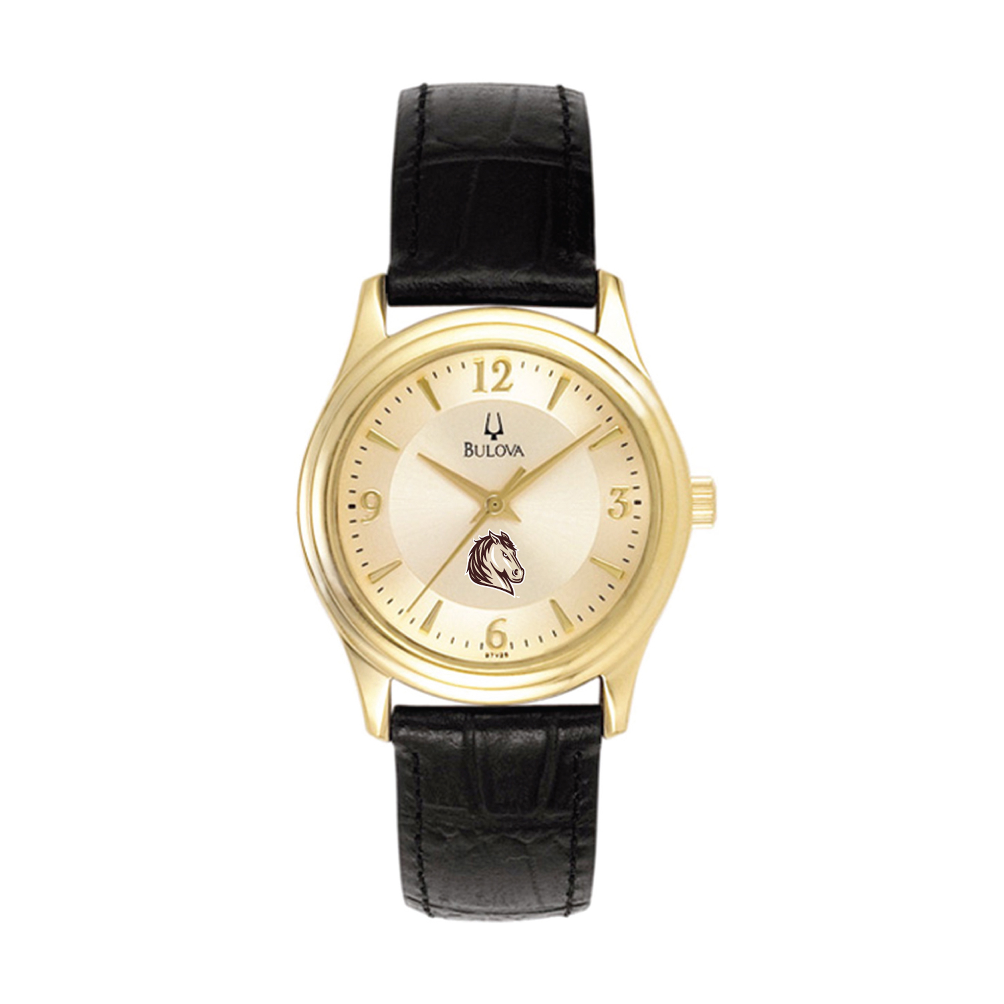 Women's Bulova  Gold/Black Southwest Minnesota State Mustangs Stainless Steel Watch with Leather Band