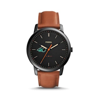 Men's Fossil  Black/Brown Nichols College Bison Minimalist Slim Light Brown Leather Watch