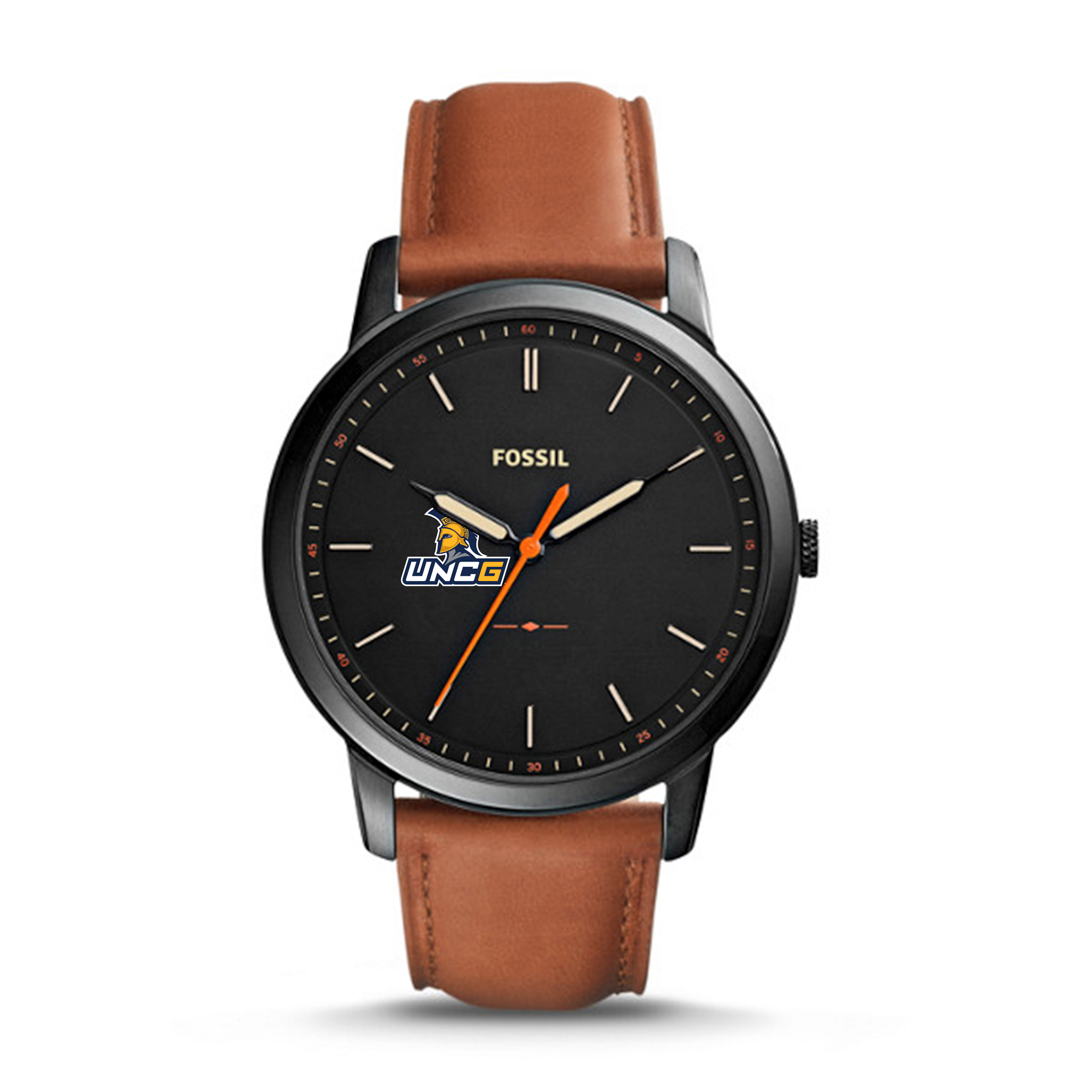 Men's Fossil  Black/Brown UNC Greensboro Spartans Minimalist Slim Light Brown Leather Watch