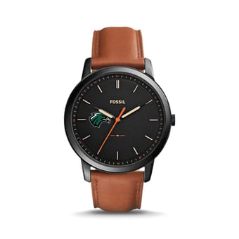 Men's Fossil  Black/Brown Northeastern State Riverhawks Minimalist Slim Light Brown Leather Watch