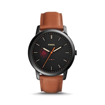 Men's Fossil  Black/Brown Rhode Island Anchormen Minimalist Slim Light Brown Leather Watch