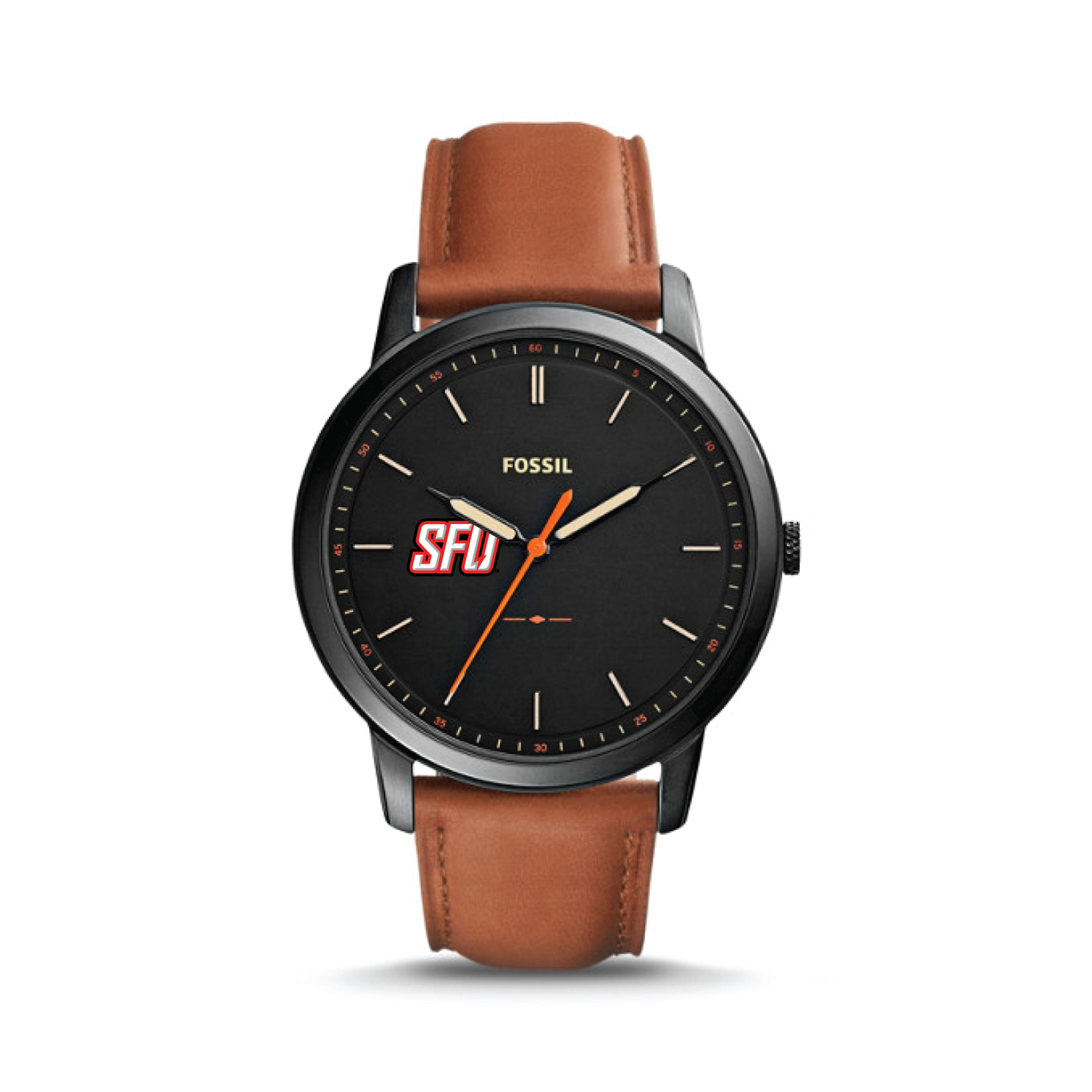 Men's Fossil  Black/Brown Saint Francis Red Flash Minimalist Slim Light Brown Leather Watch