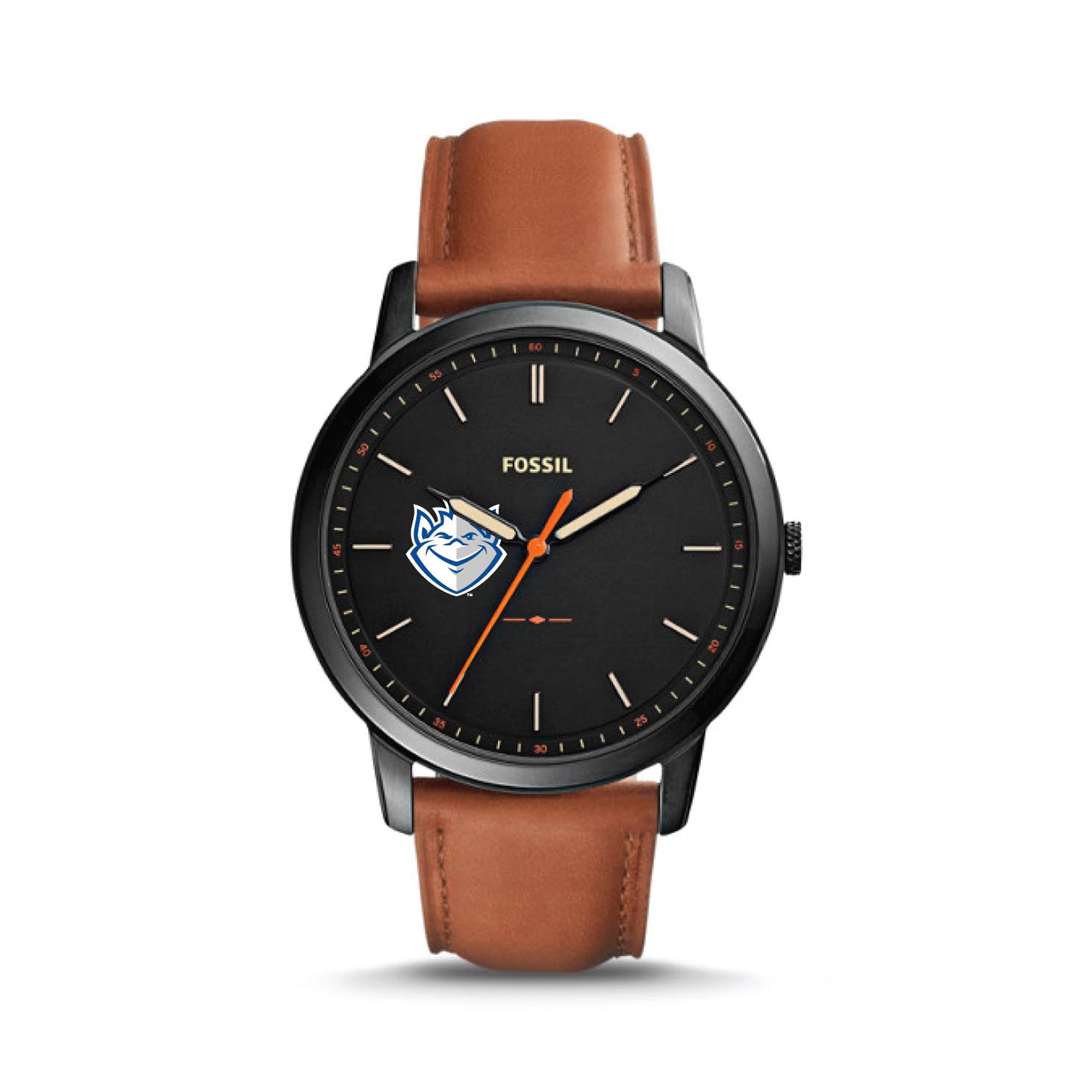 Men's Fossil  Black/Brown Saint Louis Billikens Minimalist Slim Light Brown Leather Watch