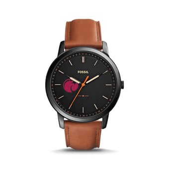 Men's Fossil  Black/Brown Seattle Pacific Falcons Minimalist Slim Light Brown Leather Watch