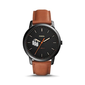 Men's Fossil  Black/Brown Shawnee State Bears Minimalist Slim Light Brown Leather Watch