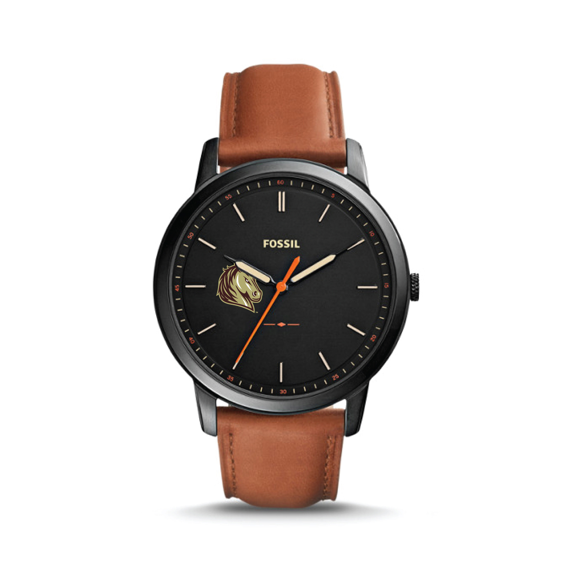 Men's Fossil  Black/Brown Southwest Minnesota State Mustangs Minimalist Slim Light Brown Leather Watch