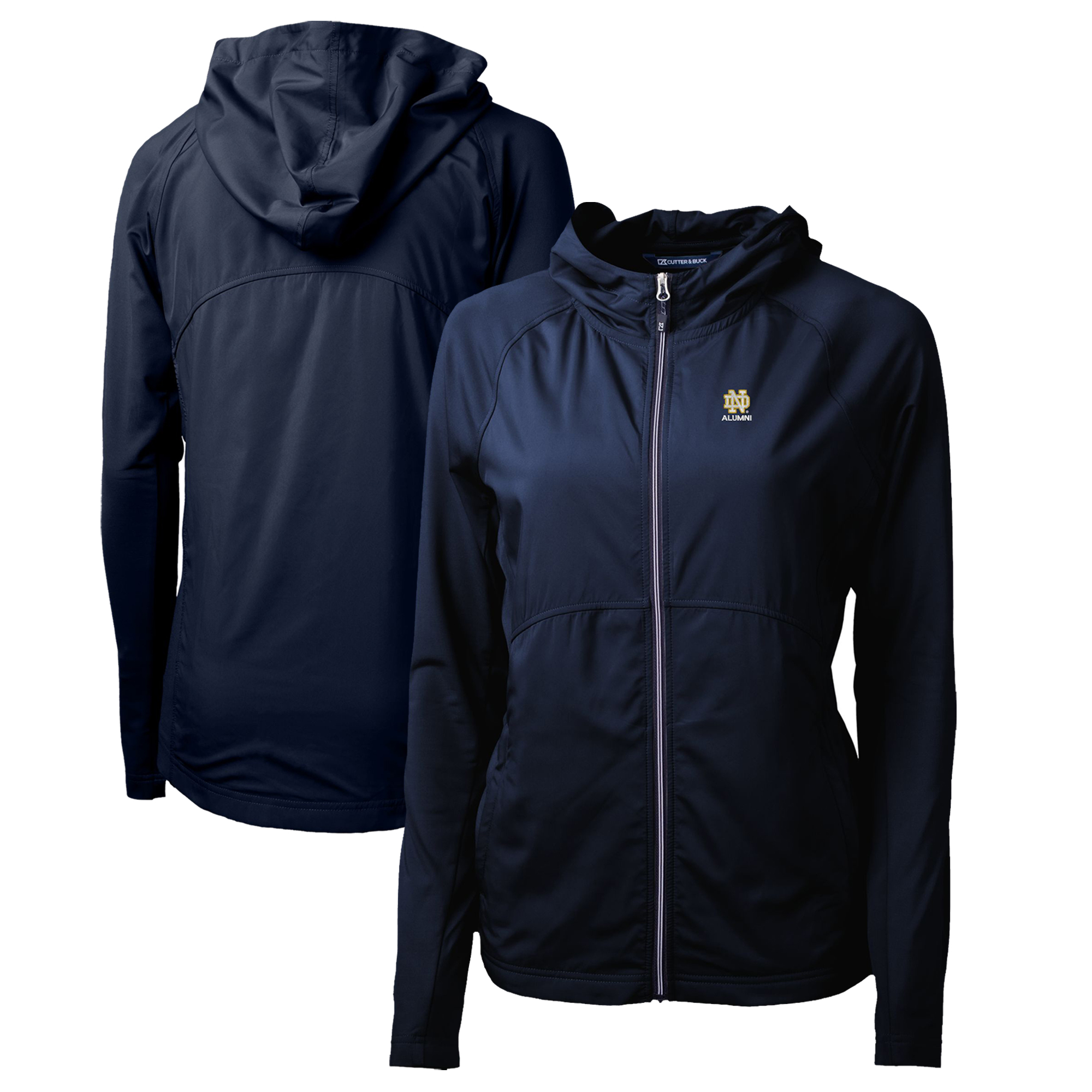 Women's Cutter & Buck  Navy Notre Dame Fighting Irish Alumni Adapt Eco Knit Hybrid Recycled Full-Zip Hoodie