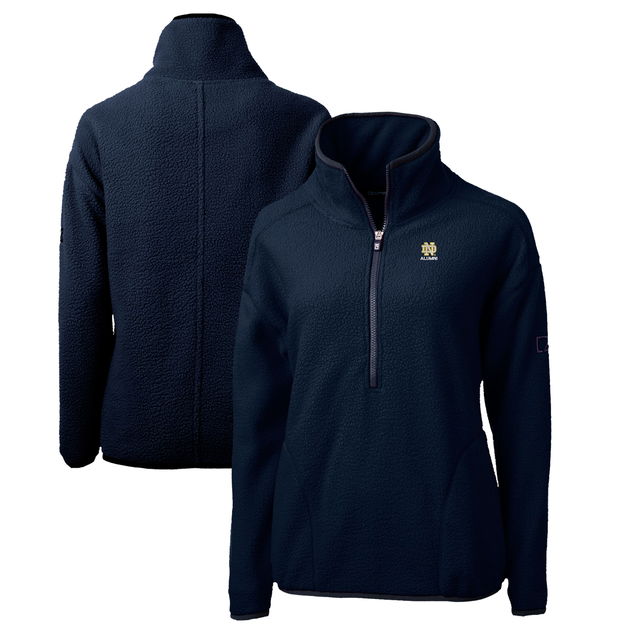 Women's Cutter & Buck  Navy Notre Dame Fighting Irish Alumni Cascade Eco Sherpa Fleece Half-Zip Pullover Jacket