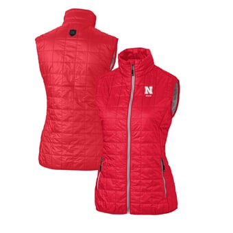 Women's Cutter & Buck  Scarlet Nebraska Huskers Alumni Rainier PrimaLoft Eco Insulated Full-Zip Puffer Vest