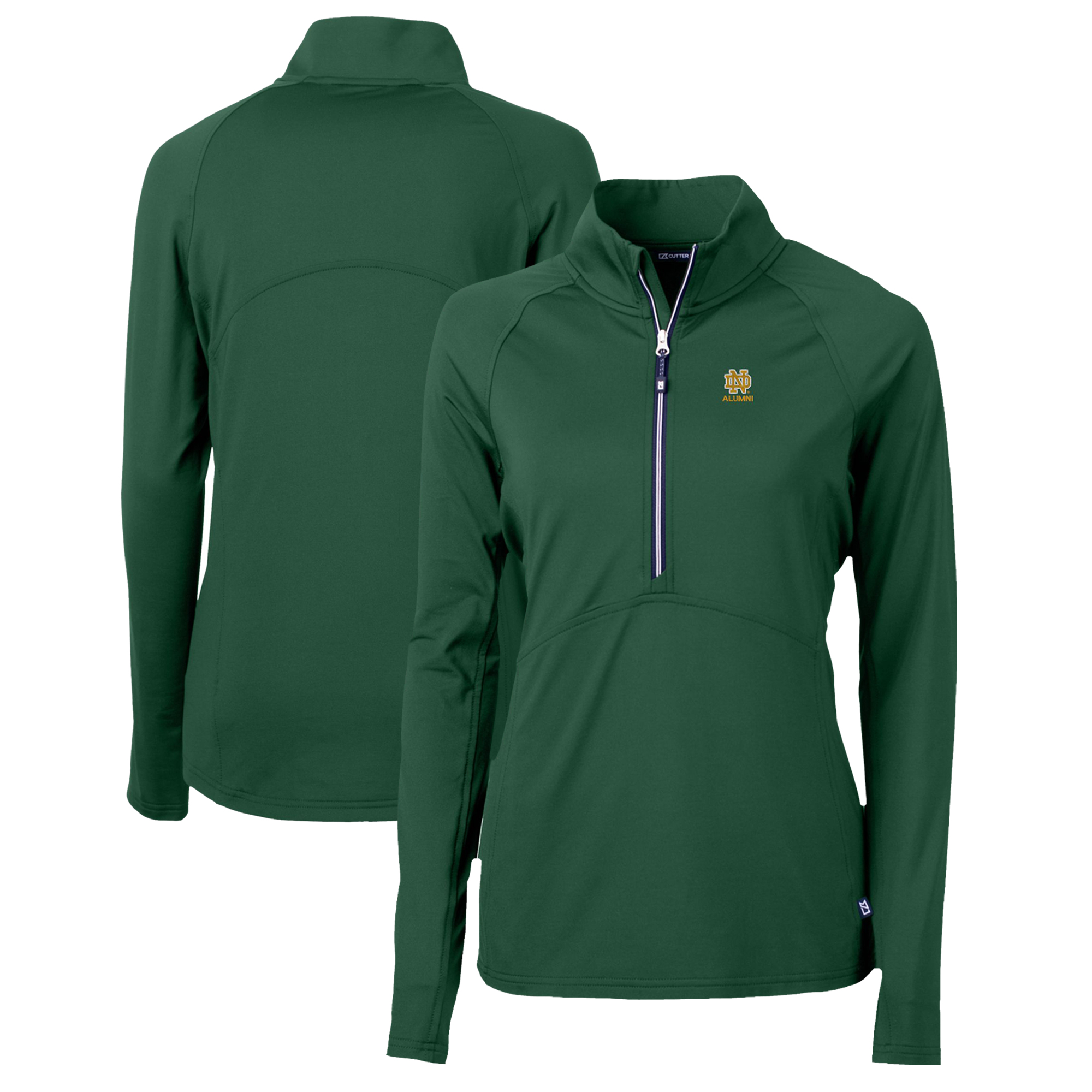 Women's Cutter & Buck Green Notre Dame Fighting Irish Alumni Adapt Eco Knit Stretch Recycled Half-Zip Pullover Top