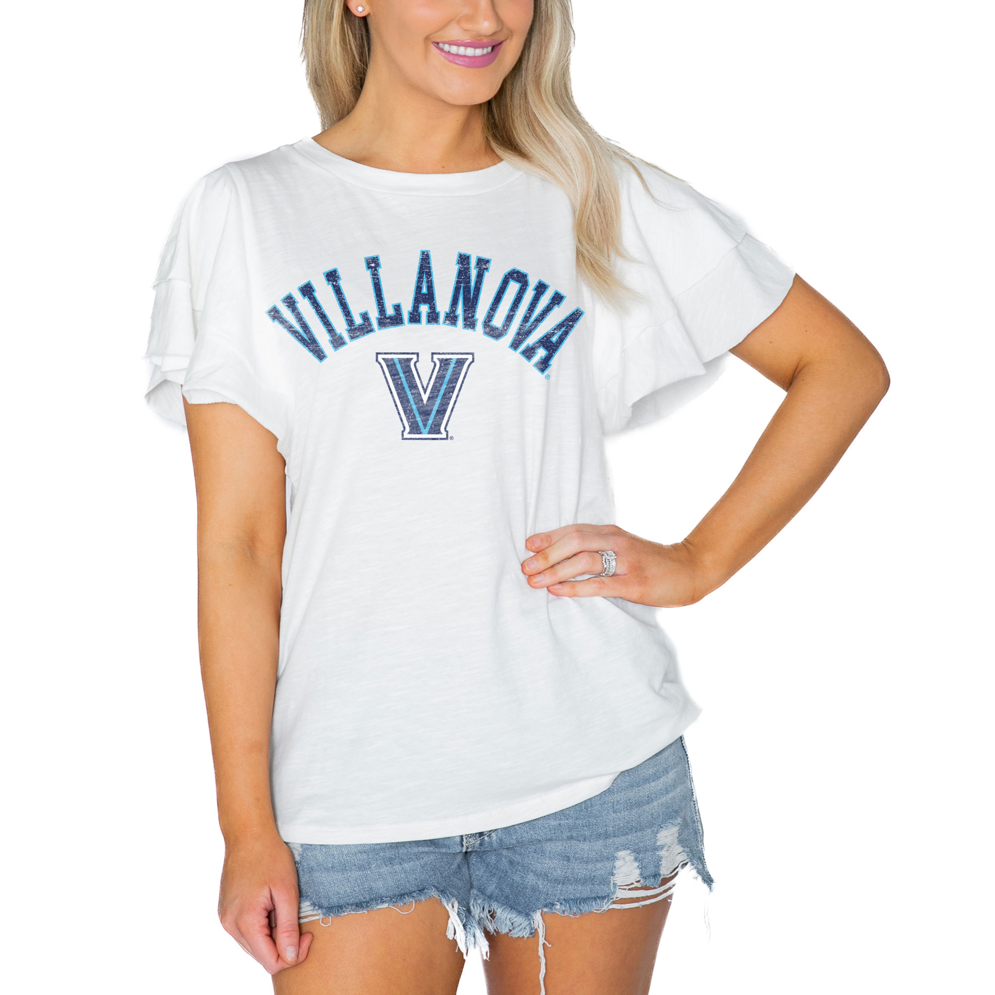 Women’s Gameday Couture White Villanova Wildcats Arch Logo Flutter Sleeve Lightweight T-Shirt Women’s Gameday Couture White Villanova Wildcats Arch Logo Flutter Sleeve Lightweight T-Shirt