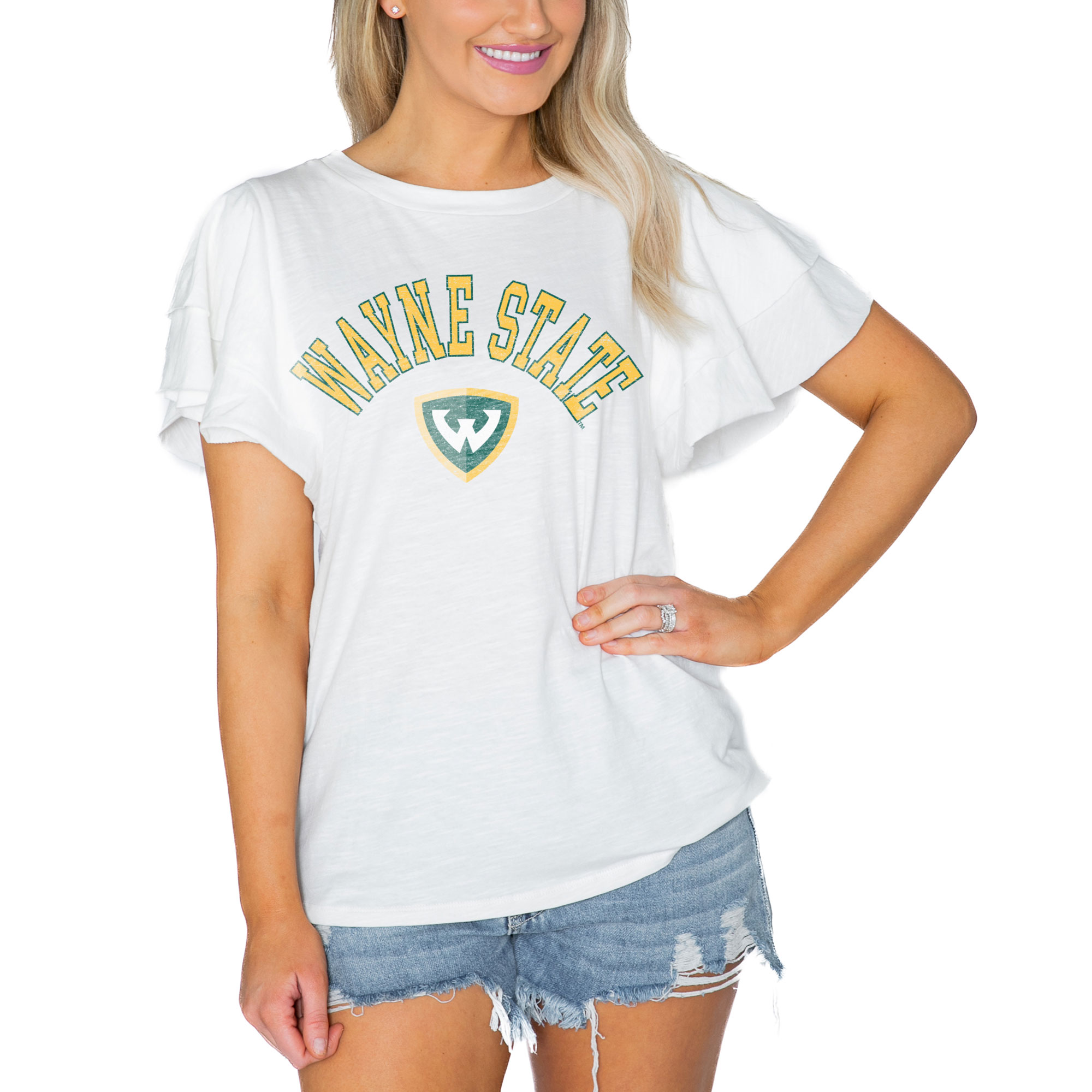 Women’s Gameday Couture White Wayne State Warriors Arch Logo Flutter Sleeve Lightweight T-Shirt Women’s Gameday Couture White Wayne State Warriors Arch Logo Flutter Sleeve Lightweight T-Shirt
