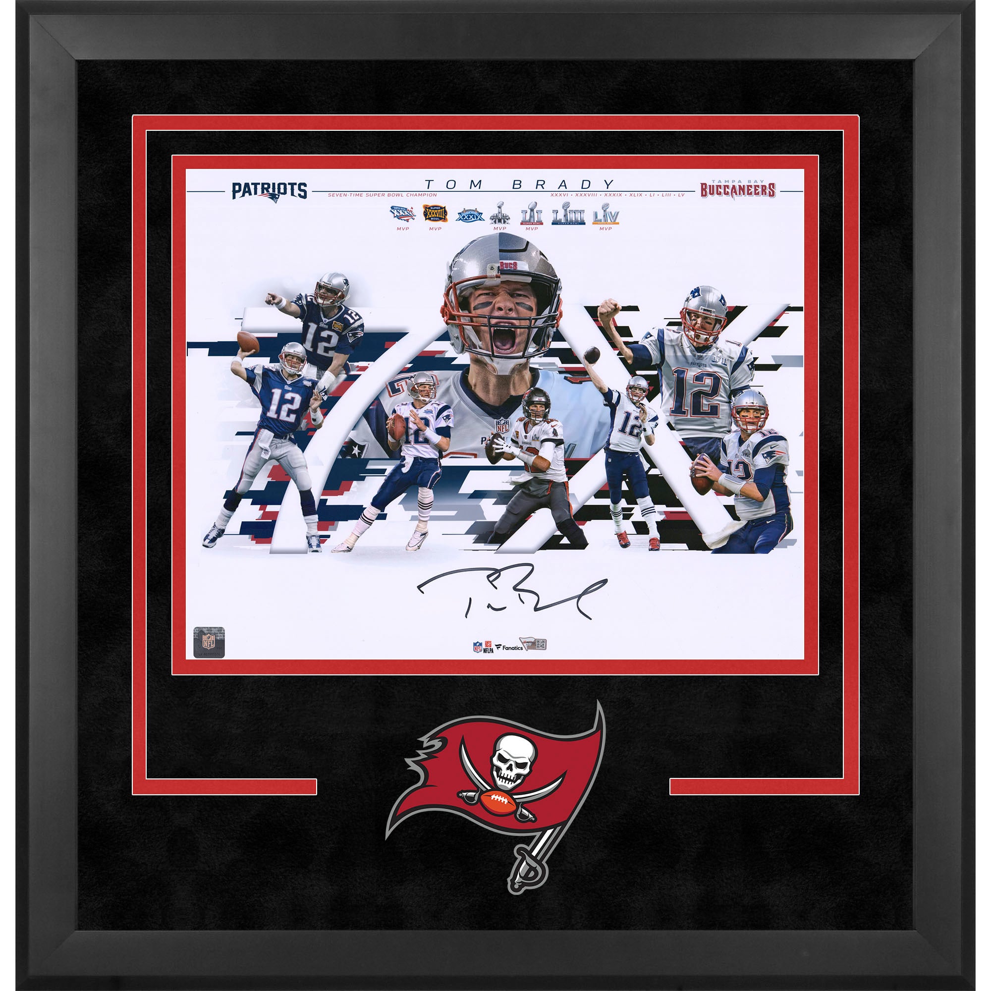 Tom Brady Tampa Bay Buccaneers Autographed Deluxe Framed 16" x 20" 7-Time Super Bowl Champion Alternate Collage
